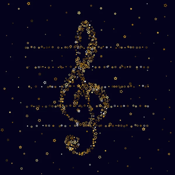 Treble clef shining stars on black background — Stock Vector