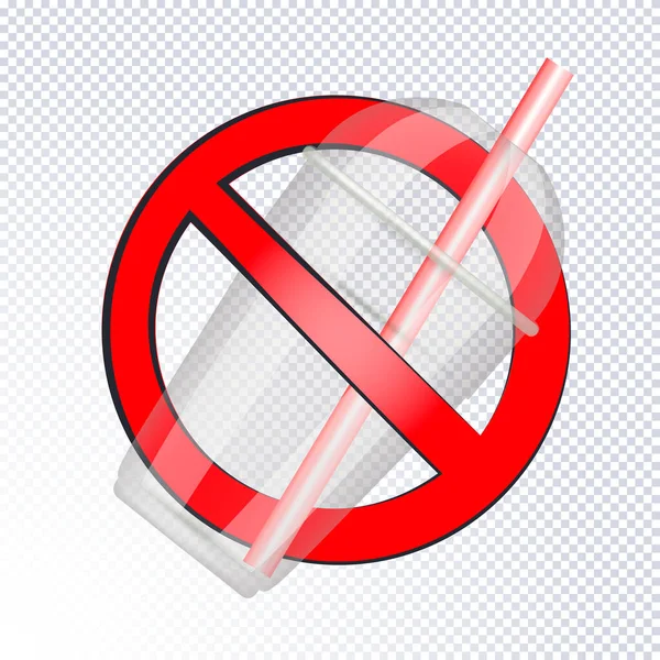 Pas Coupe Plastique Interdit Signe Arrêtez Utiliser Verre Boisson Plastique — Image vectorielle