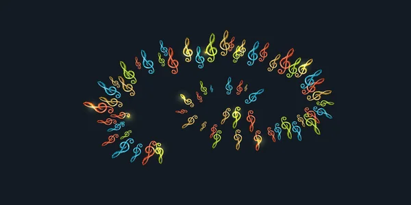 Clés Triples Musicales Volantes Colorées Isolées Sur Noir Panneaux Musicaux — Image vectorielle