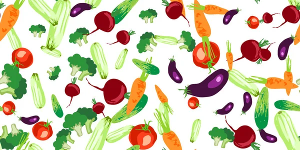 Vektor Nahtlose Muster Mit Bunten Schmackhaften Umweltfreundlichen Gemüse Gesunde Ernährung — Stockvektor