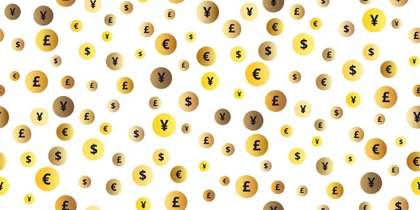 Seamless Pattern Euro Dollar Pound Yen Gold Symbols Flying Currency — Stock Vector