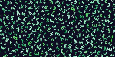 Dolar uçan para biriminin sembollerinin kusursuz deseni. Moda yatırım modeli. Dolar işaretli yeşil vektör arka planı. Reklam, poster, Amerikan para bozdurma afişi için kullanılabilir. Vektör
