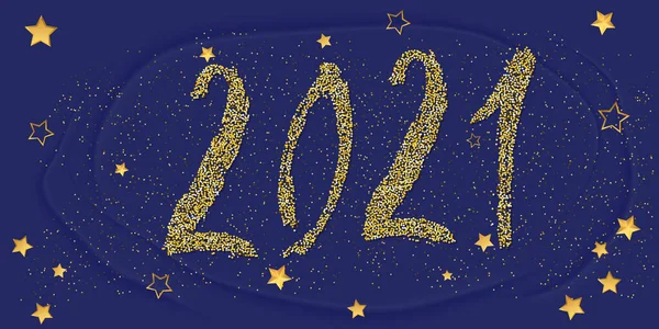 2021 Felice Anno Nuovo Card Glitter Dorato Coriandoli Scintilla Sfondo — Vettoriale Stock