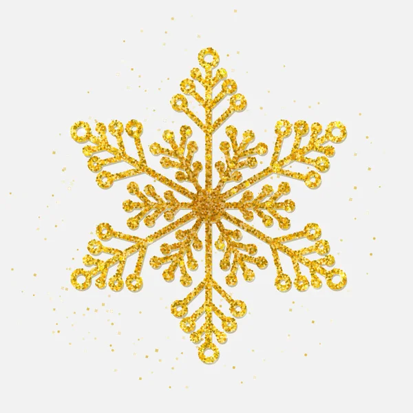 Золотая Снежинка Покрыла Яркий Блеск Белом Фоне Shining Gold Snowflake — стоковый вектор