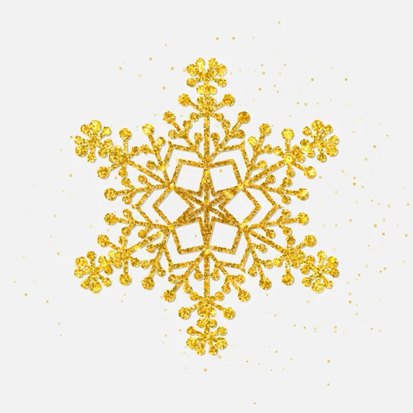 Золотая Снежинка Покрыла Яркий Блеск Белом Фоне Shining Gold Snowflake — стоковый вектор