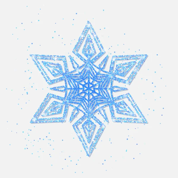 Blue Snowflake Covered Bright Glitter White Background Shining Blue Snowflake — Stock Vector