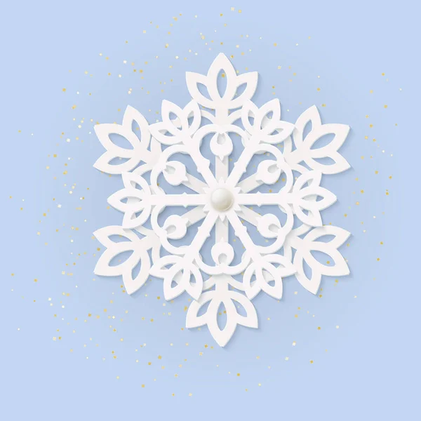 Multilayered Paper White Volumetric Snowflake Blue Winter Season Decoration Symbol — Stock Vector