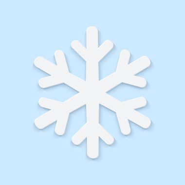 Mavi üzerine beyaz hacimli 3D gerçekçi kar tanesi. Kış mevsimi dekorasyonu yeni yıl ve Noel partisi posterleri, başlıklar, mevsimlik duvar kağıtları, kış arkaplanı için harika bir semboldür. Vektör üst görünümü