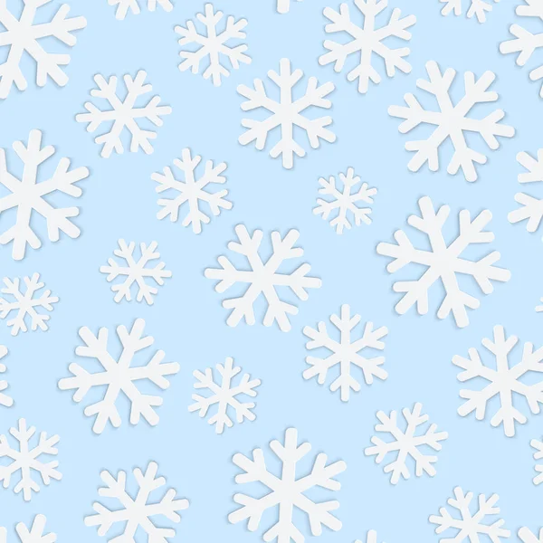 青で3D紙の白い体積雪の結晶と美しいシームレスなパターン 新年やクリスマスパーティーのポスター ヘッダー 季節の壁紙 冬の背景のための素晴らしい冬の季節のシンボル ベクトル — ストックベクタ