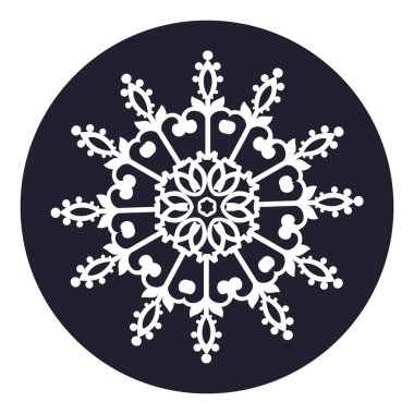 Kar Tanesi simgesi şablonu. Posterler için, Noel partisi için davetiyeler için, mevsimlik duvar kağıtları için, kış arkaplanı için, web tasarımı için, lazer kesimi için, entrikacı kesimi için. Vektör