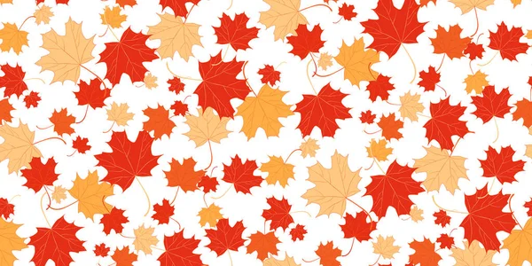 无缝图案明亮干枯的枫树秋天的叶子孤立在白色上 图形设计秋天的象征 红色橙色 秋天干枯的叶子 秋叶季节背景 矢量说明 — 图库矢量图片