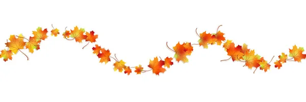水平无缝图案 明亮干枯的枫叶 秋叶孤立在白色上 图形设计秋天的象征 红色橙色的秋天 叶有阴影 秋叶季节背景 — 图库矢量图片