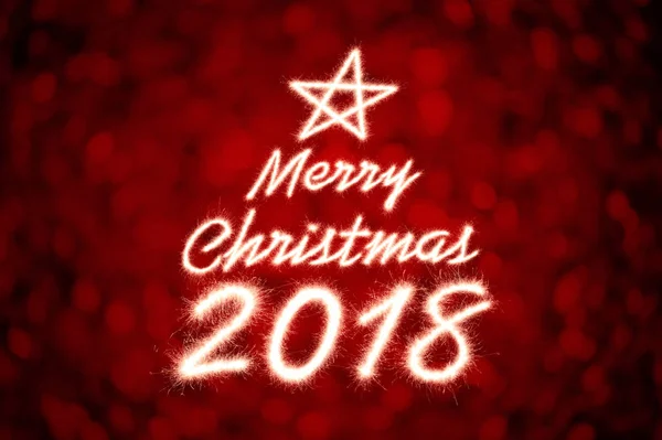 Merry Christmas 2018 Written Sparkle Firework Bokeh Light — Stock Photo, Image