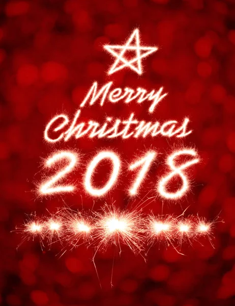 Feliz Natal 2018 Escrito Com Fogos Artifício Sparkle Sobre Luz — Fotografia de Stock