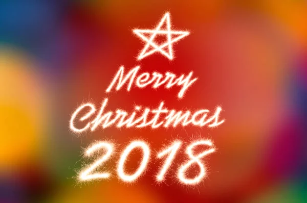 Vrolijk Kerstfeest 2018 Geschreven Met Sparkle Vuurwerk Bokeh Licht — Stockfoto