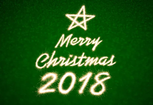Vrolijk Kerstfeest 2018 Geschreven Met Sparkle Vuurwerk Bokeh Licht — Stockfoto