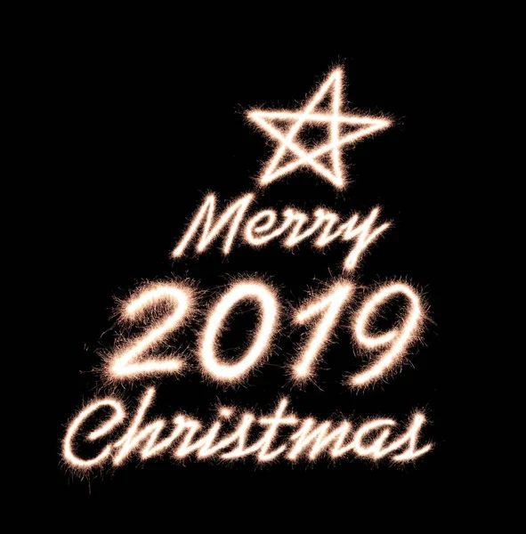 Vrolijk Kerstfeest 2019 Geschreven Met Sparkle Vuurwerk Licht — Stockfoto