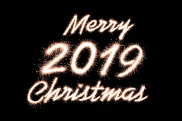 Feliz Natal 2019 Escrito Com Luz Fogos Artifício Sparkle — Fotografia de Stock