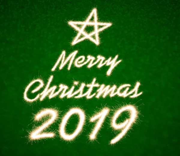 Merry Christmas 2019 Written Sparkle Firework Bokeh Light — Stock Photo, Image