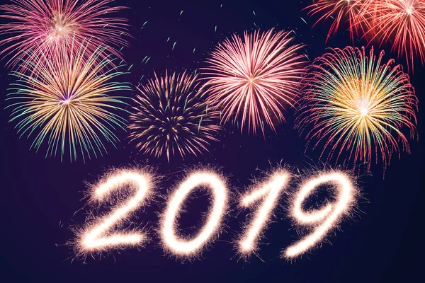 Mutlu Yeni Yıl 2019 Işıltı Havai Fişek Arka Plan Ile — Stok fotoğraf