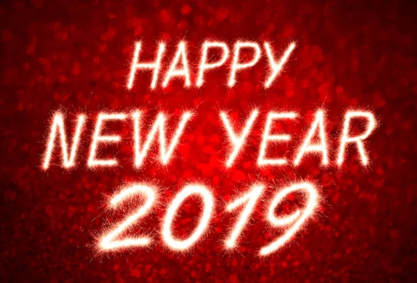 Feliz Año Nuevo 2019 Escrito Con Fuegos Artificiales Chispa Con —  Fotos de Stock