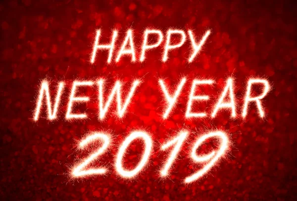 Feliz Año Nuevo 2019 Escrito Con Fuegos Artificiales Chispa Con —  Fotos de Stock