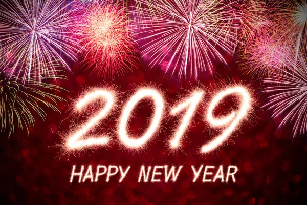 Happy New Year 2019 Ditulis Dengan Sparkle Firework Dengan Latar Stok Lukisan  