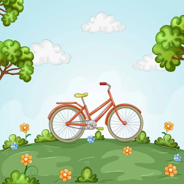 美しい風景の中の自転車の立っています ストックベクター