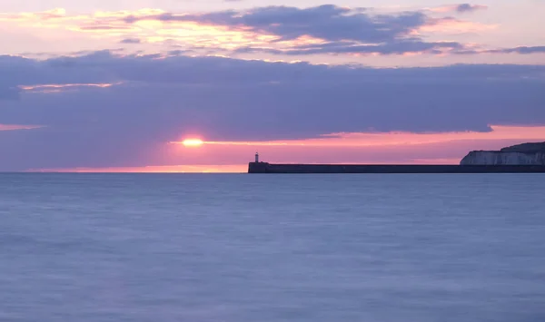 Muur Van Haven Newhaven Vuurtoren Vooruitspringend Uit Het Midden Van — Stockfoto