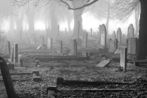 Un cementerio en la niebla — Foto de Stock