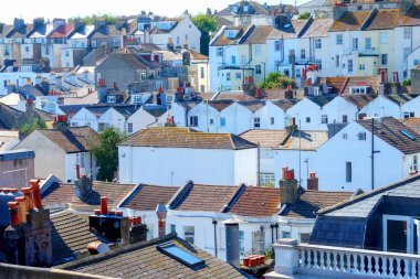 rows of English terraced houses crowded on top of each other on 