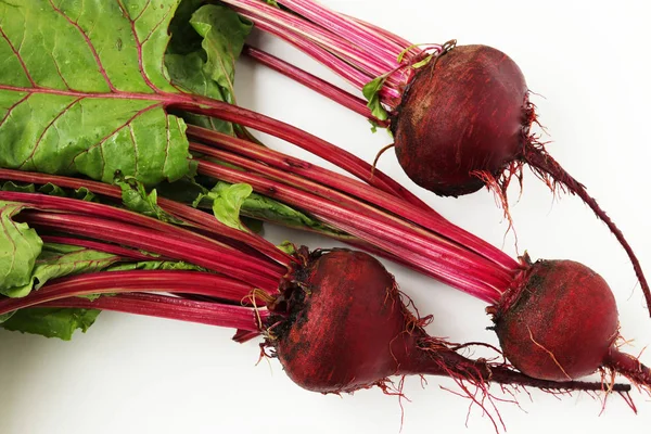 Young beet with a tops is placed on a white background