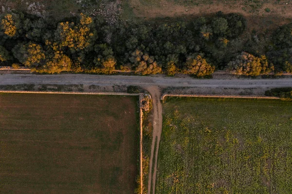 Kırsal bir yolun havadan görünümü, Balearic Adaları, Ispanya, Mallorca, Llucmajor