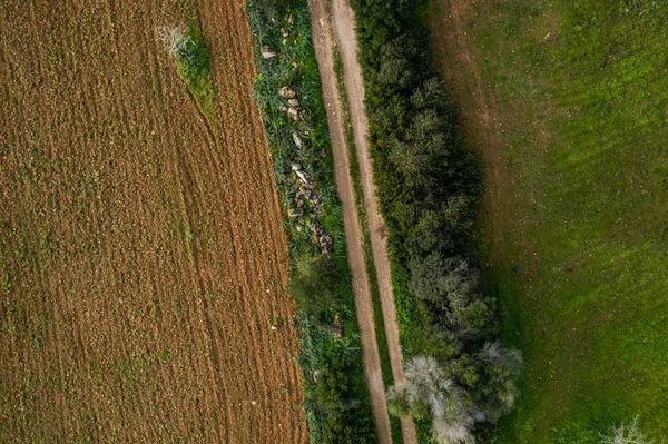 Llucmajor eteklerinde bir yolun havadan fotoğraf