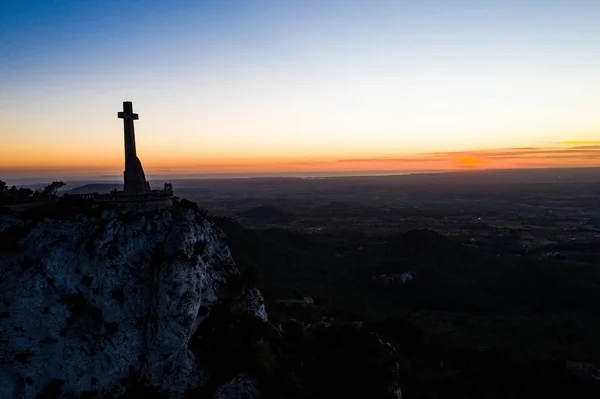 San Salvador tapınak haç hava görüntü Felanitx, Mallorca bulunan