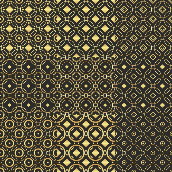 Zlatá Geometrická Ilustrace Sada Abstraktní Geometrické Zlato Bezešvé Vzor Černém — Stockový vektor
