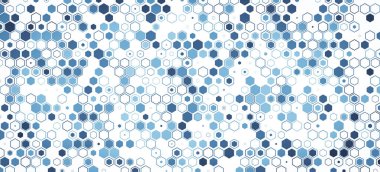 Bilim ve teknoloji konsepti çizimi. Altıgen elementler ve noktalardan oluşan soyut teknoloji arkaplanı. Tasarım için dijital gelecek çizimi şablonu.