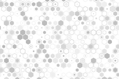 Bilim ve teknoloji konsepti çizimi. Altıgen elementler ve noktalardan oluşan soyut teknoloji arkaplanı. Tasarım için dijital gelecek çizimi şablonu.