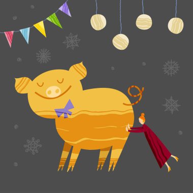 Yazı ile Noel ve yeni yıl öğeleri. Doku ile vektör düz tasarımı