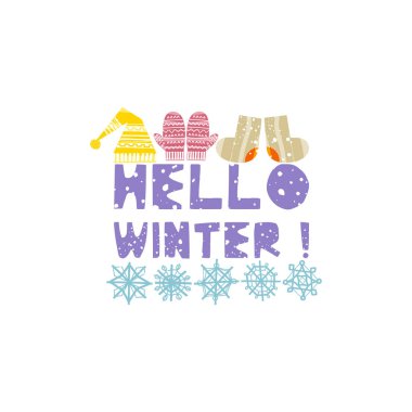 Yazı ile Noel ve yeni yıl öğeleri. Doku ile vektör düz tasarımı