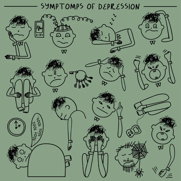 Signes et symptômes de dépression. Illustration vectorielle des problèmes de santé mentale — Image vectorielle