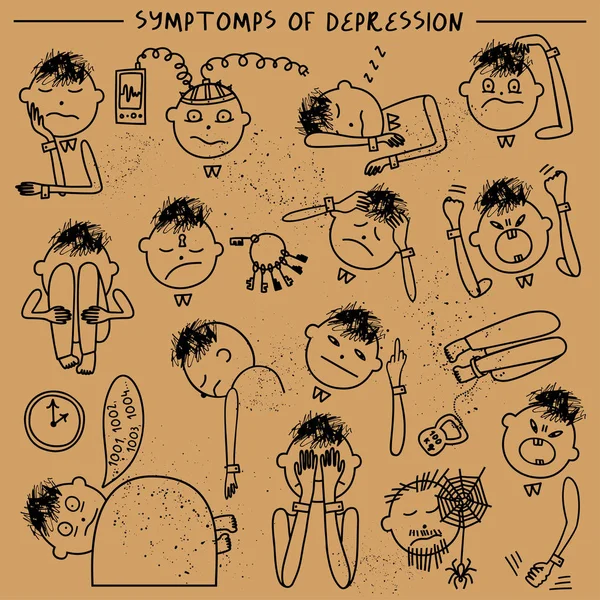 Signes et symptômes de dépression. Illustration vectorielle des problèmes de santé mentale — Image vectorielle