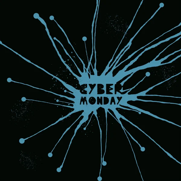 Cyber lunedì concetto di vendita con macchia disegnata a mano e testo rustico. Goccia d'inchiostro — Vettoriale Stock