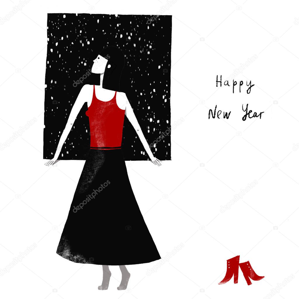 Greeting card. Happy New Year concept in hand drawn style.