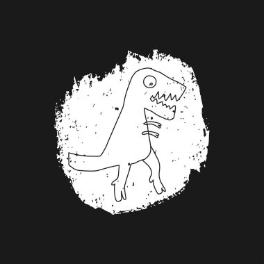 Elle çizilmiş dinozor. Jurassic sürüngen. Tyrannosaurus Rex doodle karakter kroki. İzole şirin dino