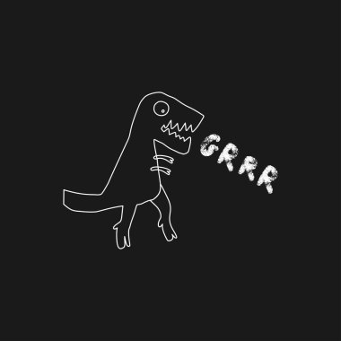 El yazı ile çizilmiş dinozor. Jurassic sürüngen. Tyrannosaurus Rex doodle karakter kroki. İzole şirin dino