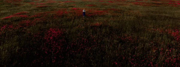 Mulher andando na grama verde no parque — Fotografia de Stock
