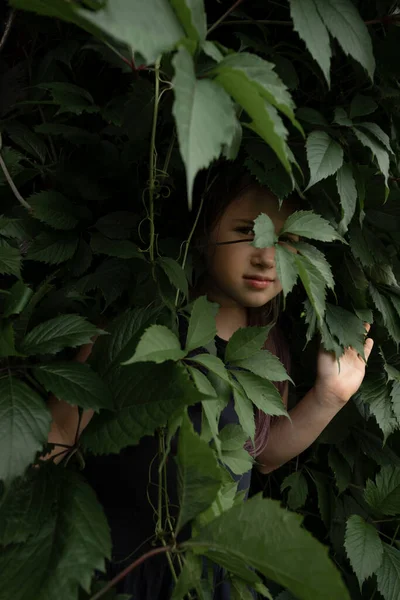 Linda niña en planta verde — Foto de Stock