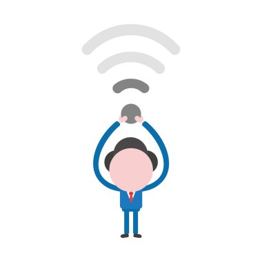 Kablosuz wifi sembolü ile düşük sinyal gidiyor meçhul işadamı karakter vektör çizim.
