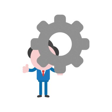 Dişli tutarak ve başparmak gösterilmesini meçhul işadamı karakter vektör çizim.